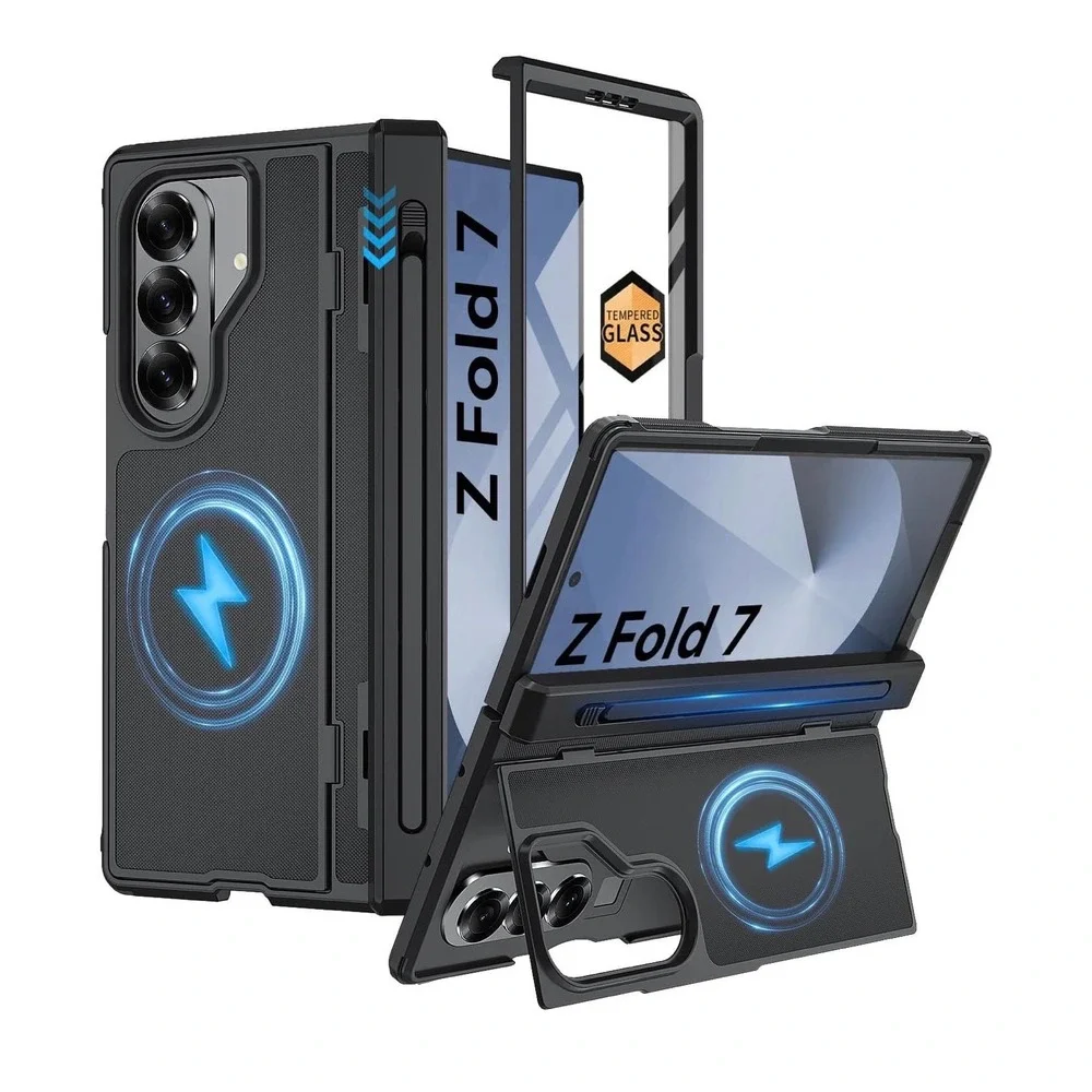 Samsung Galaxy Z Fold 7 Case Magnetic MagSafe Hinge Protection S Pen Cover Black